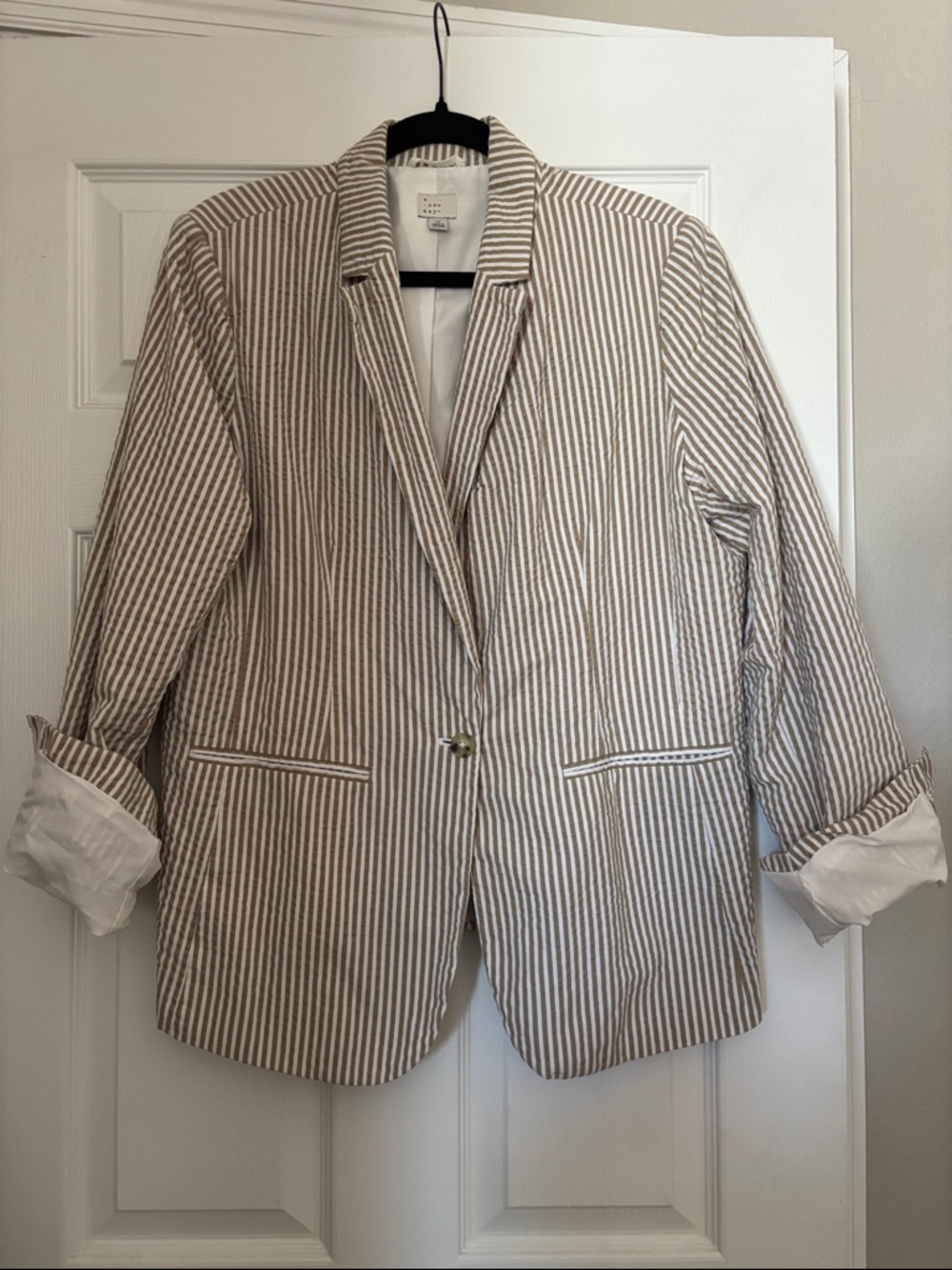 A New Day Seersucker Cotton Blazer - Single Button